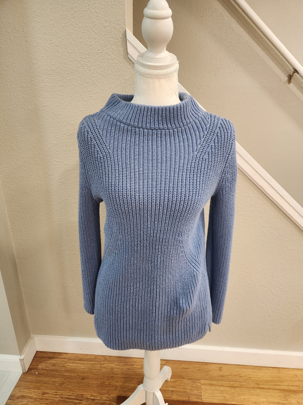 Talbots Light Blue Ribbed Cowl-Neck Sweater